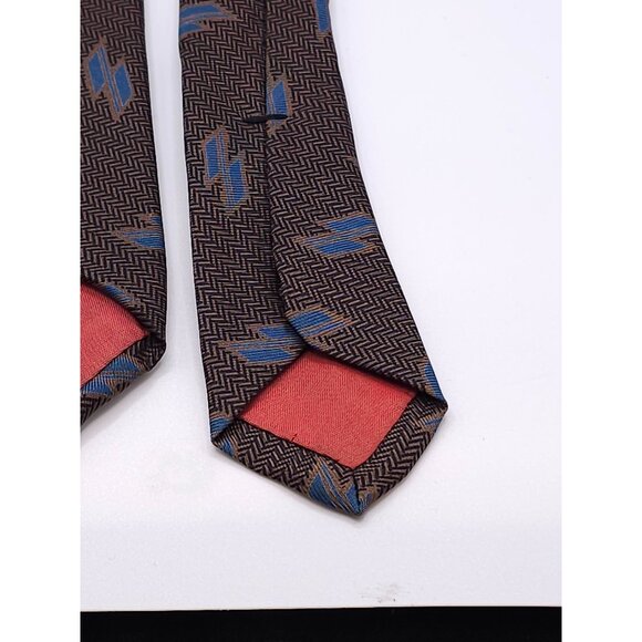 Yves Saint Laurent Silk Brown & Blue Geometric Patterned Tie - Picture 5 of 15